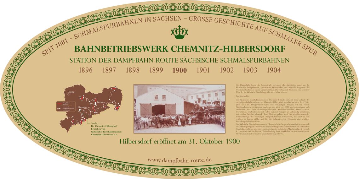 Stationsschild - Schauplatz Eisenbahn: Saksońskie Muzeum Kolejnictwa Chemnitz-Hilbersdorf